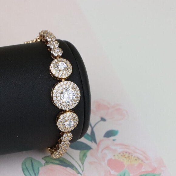 "Elegant Round CZ Halo Rose Gold Bracelet with Pave Accents, XPBL0934 - Picture 8 of 12